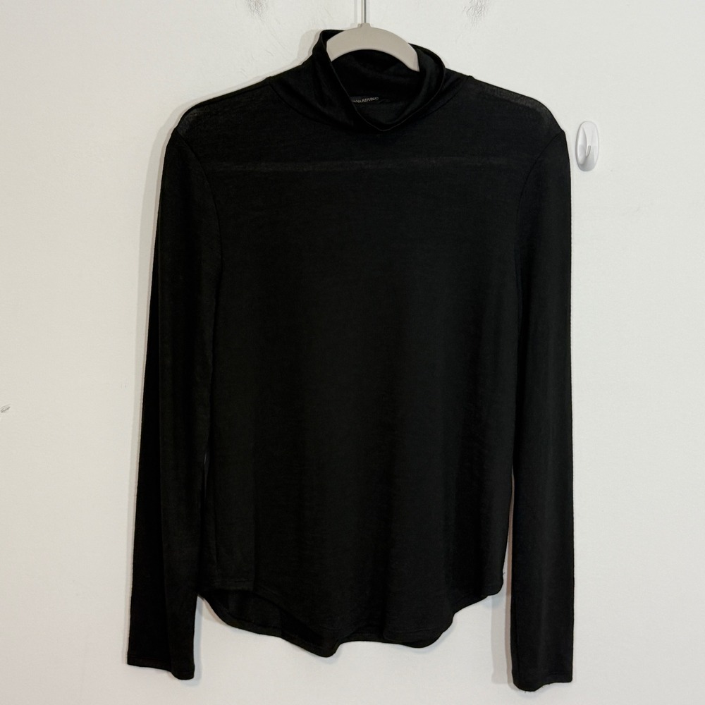 Banana Republic Womens Top M Black Luxespun Mock Neck Long Sleeve Career Modern